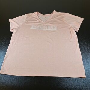 Skechers V Neck‎ Activewear T Shirt Top Athletic Pink Lightweight Womens 2XL XXL